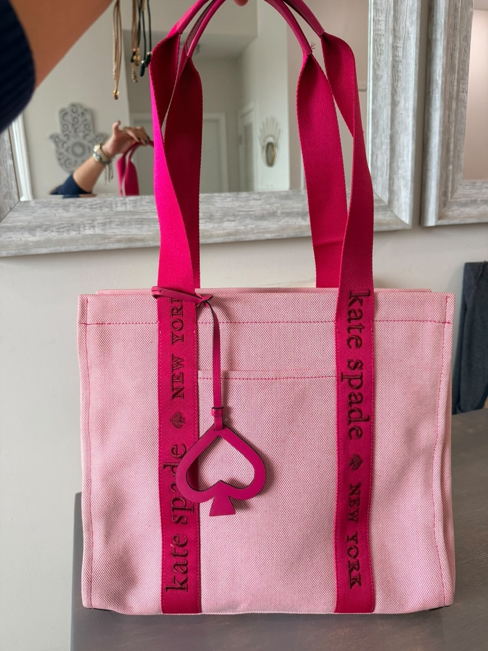 Kate Spade Pink Canvas Tote with Hot Pink Accents